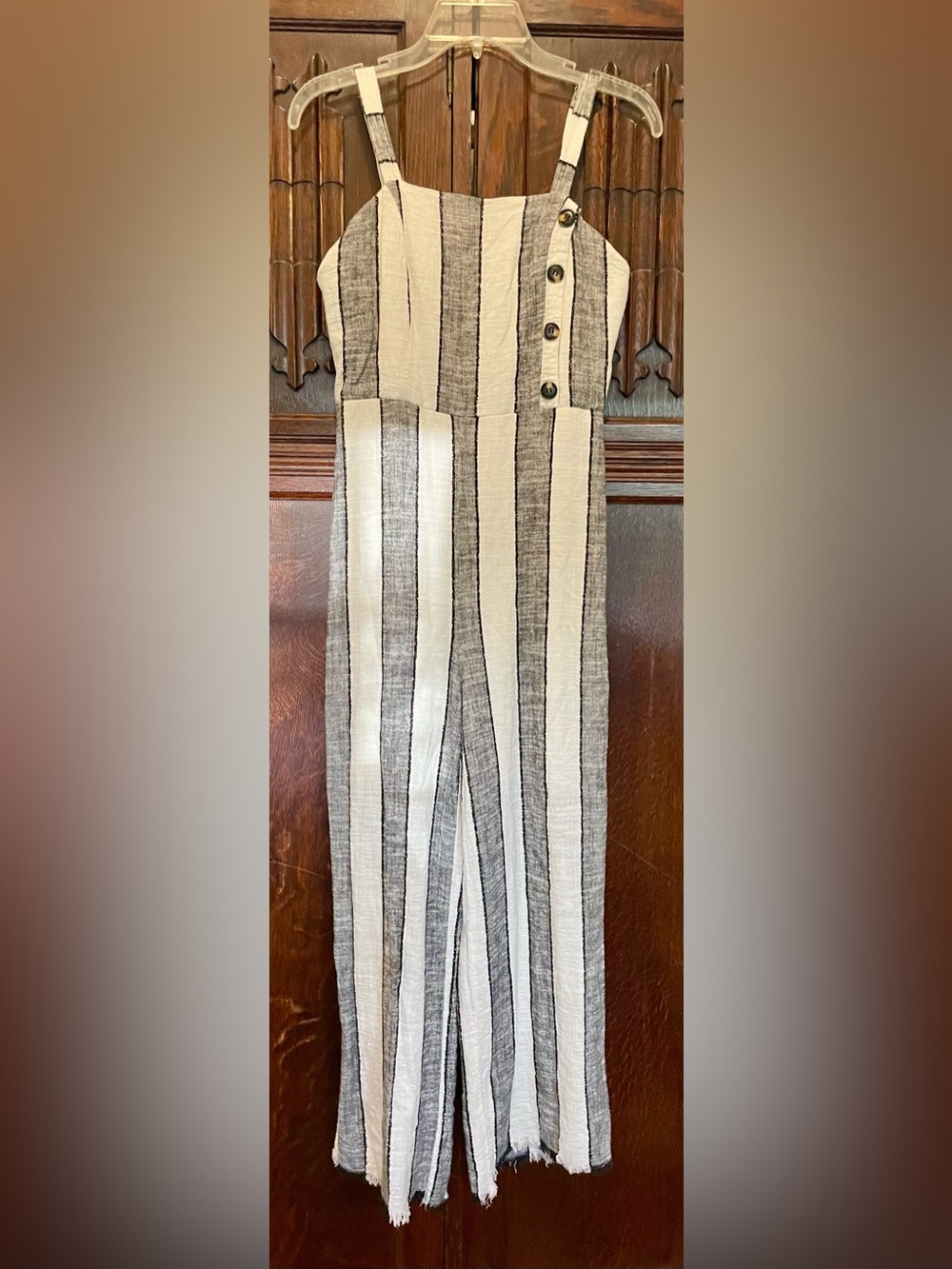 Urban Romantics Women Black & White Striped Linen Jumpsuit Size M